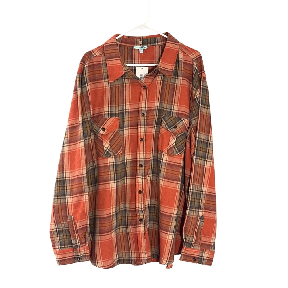 P.S. Kate NWT Women's Long Sleeve Button Up Plaid Flannel Shirt 3X